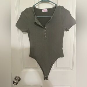 Pink Lily Olive Green Bodysuit XS
